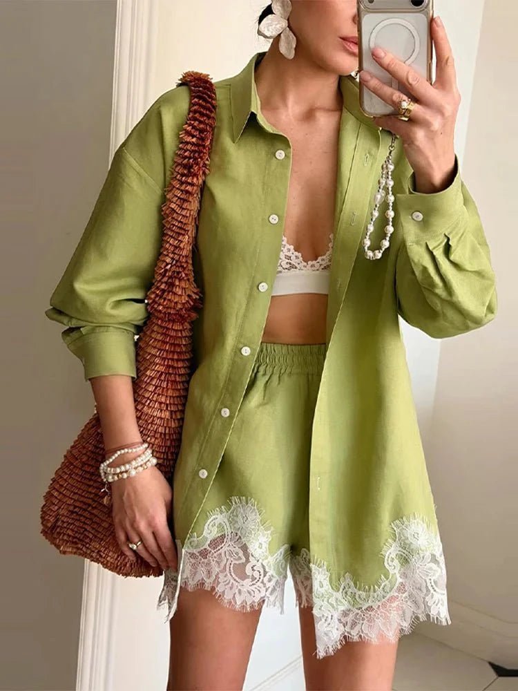 Helena Lace Patchwork Beach Shirt Set
