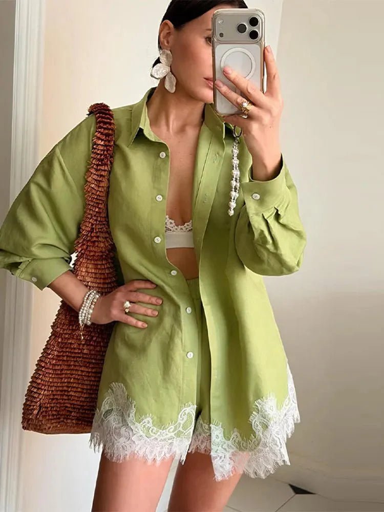 Helena Lace Patchwork Beach Shirt Set