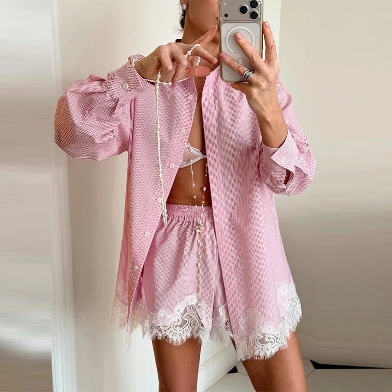 Helena Lace Patchwork Beach Shirt Set