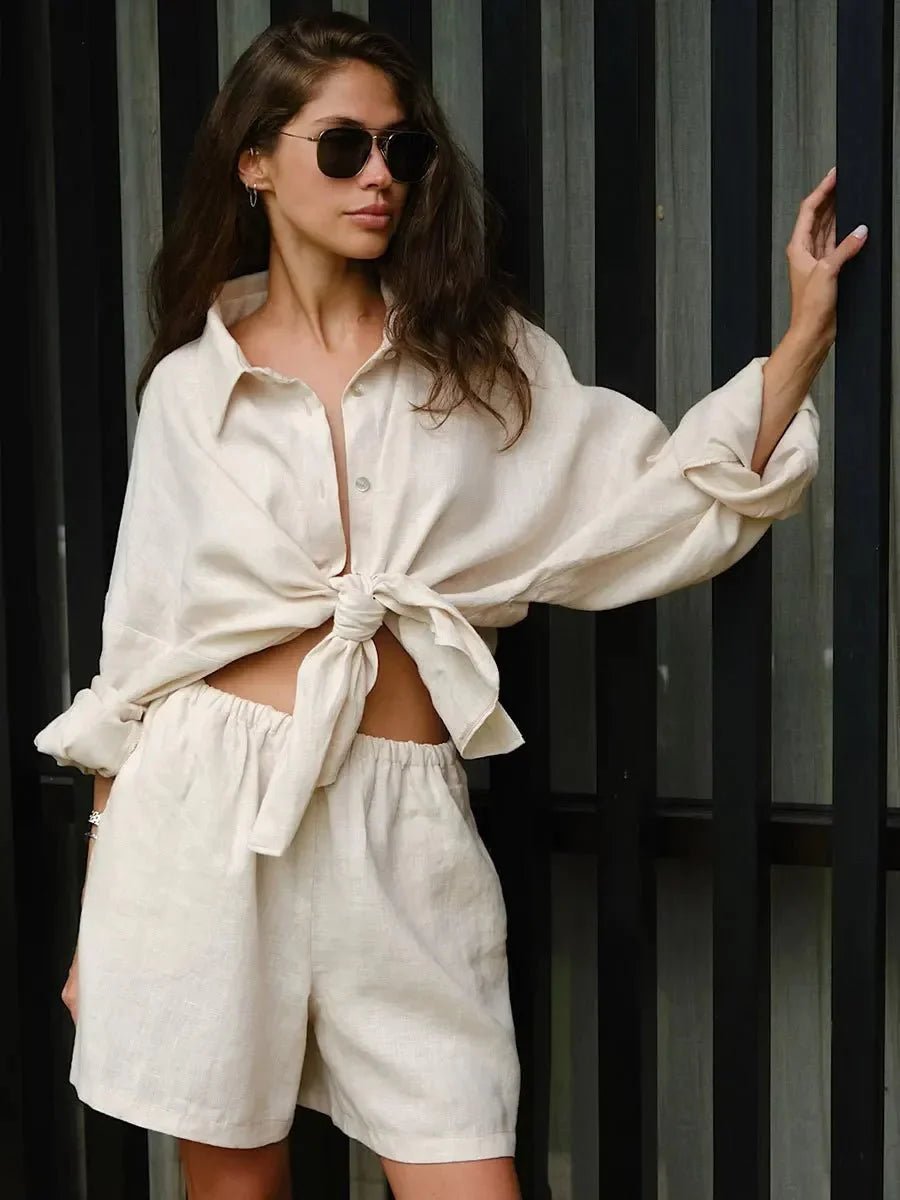 Adisa Lapel Lantern Sleeve Shorts Set