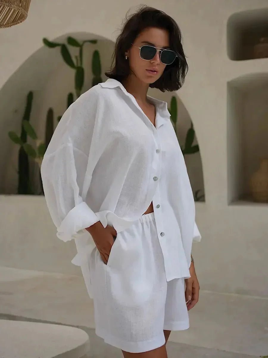 Adisa Lapel Lantern Sleeve Shorts Set