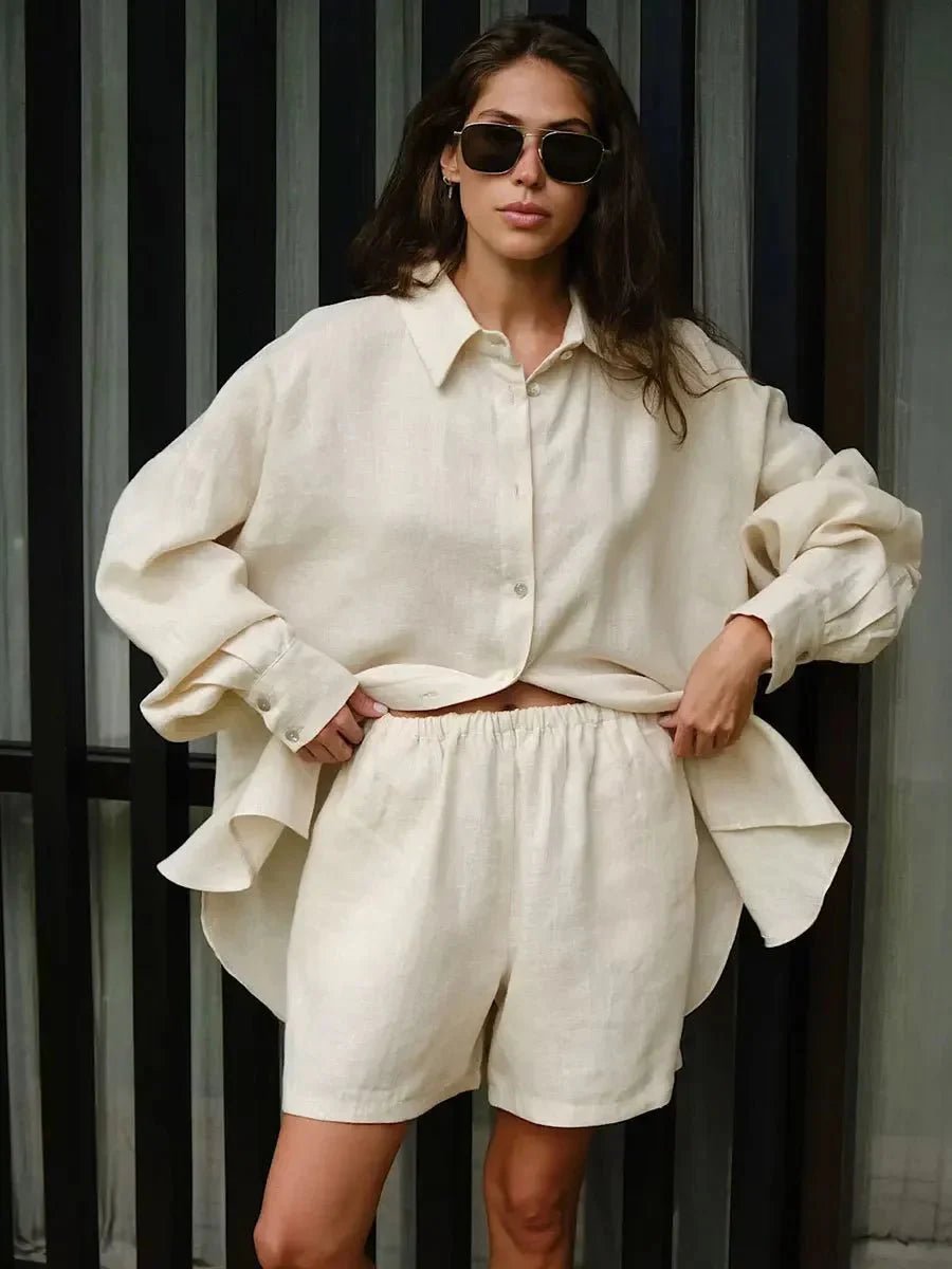 Adisa Lapel Lantern Sleeve Shorts Set