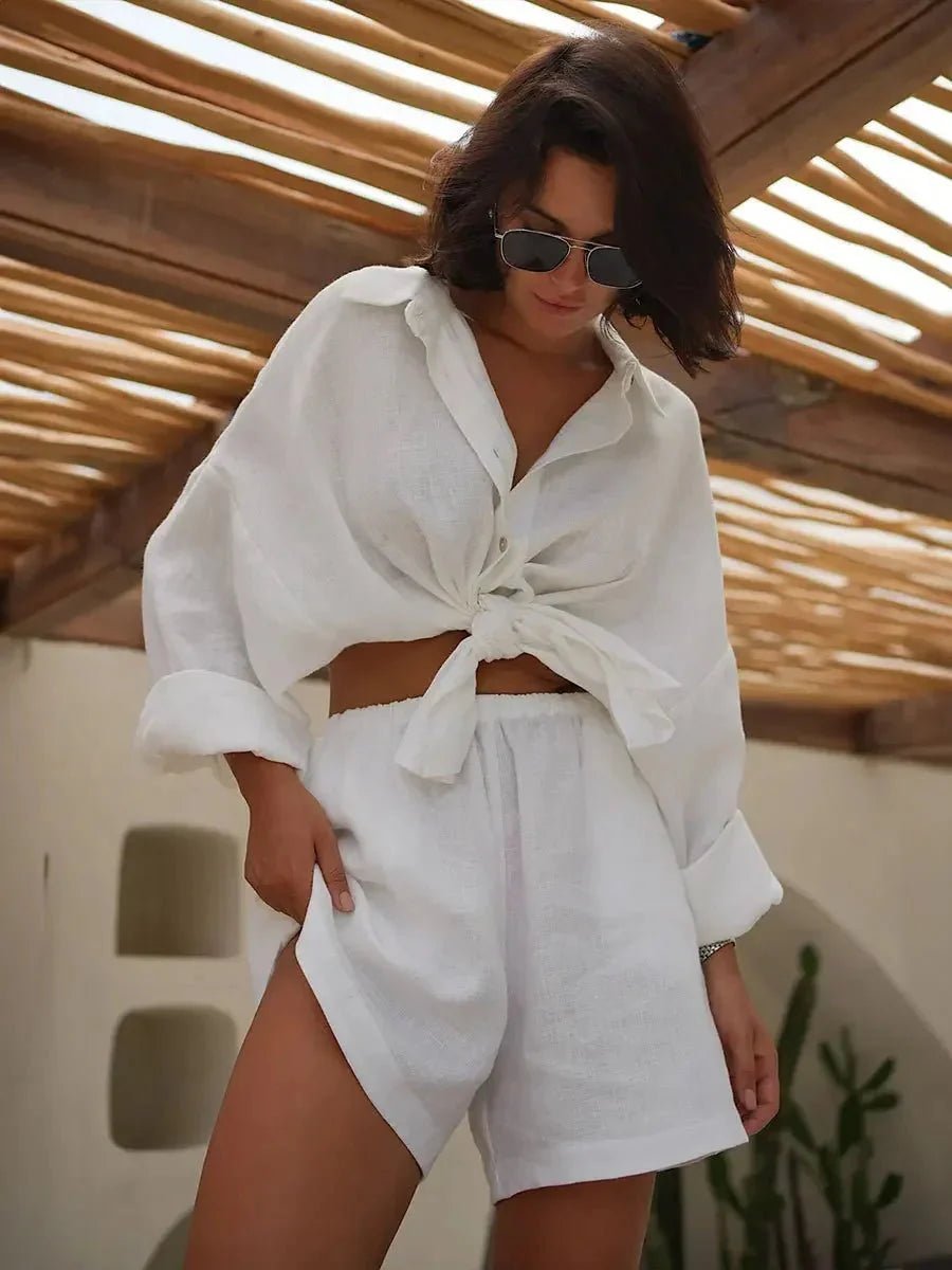 Adisa Lapel Lantern Sleeve Shorts Set