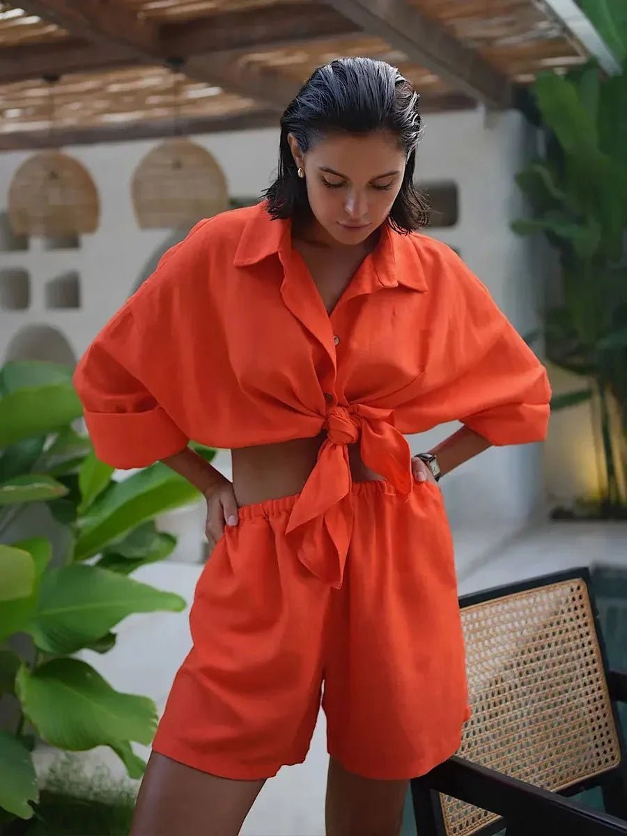 Adisa Lapel Lantern Sleeve Shorts Set