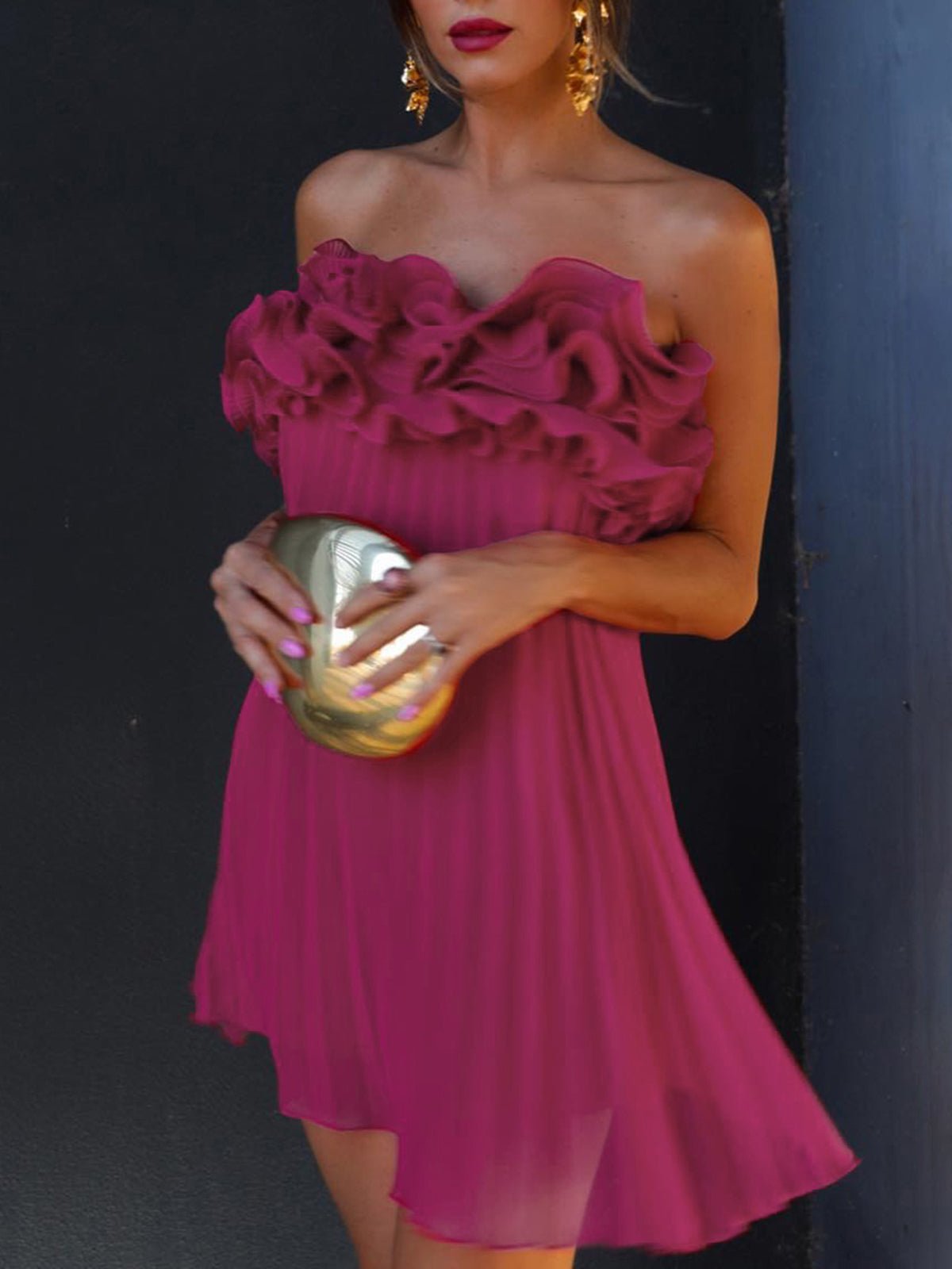 Adjoa Mesh Rosette Pleated Tube Dress