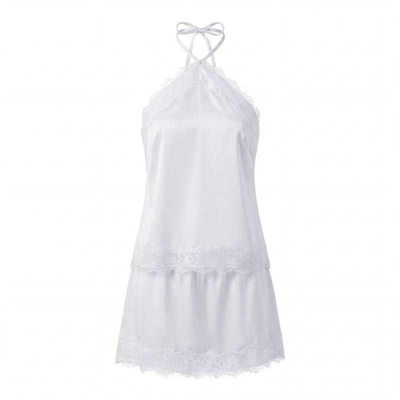 Adolfina Two-Piece Satin Lace Halter Set