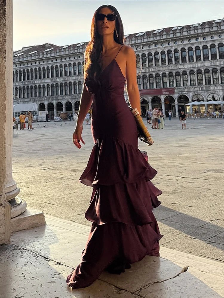 Blaire Ruffled Sling Evening Dress