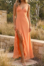 Brianna Sleeveless Ruffled Slit Maxi Dress