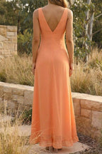 Brianna Sleeveless Ruffled Slit Maxi Dress