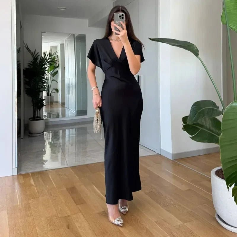 Briona V Neck Satin Midi Dress