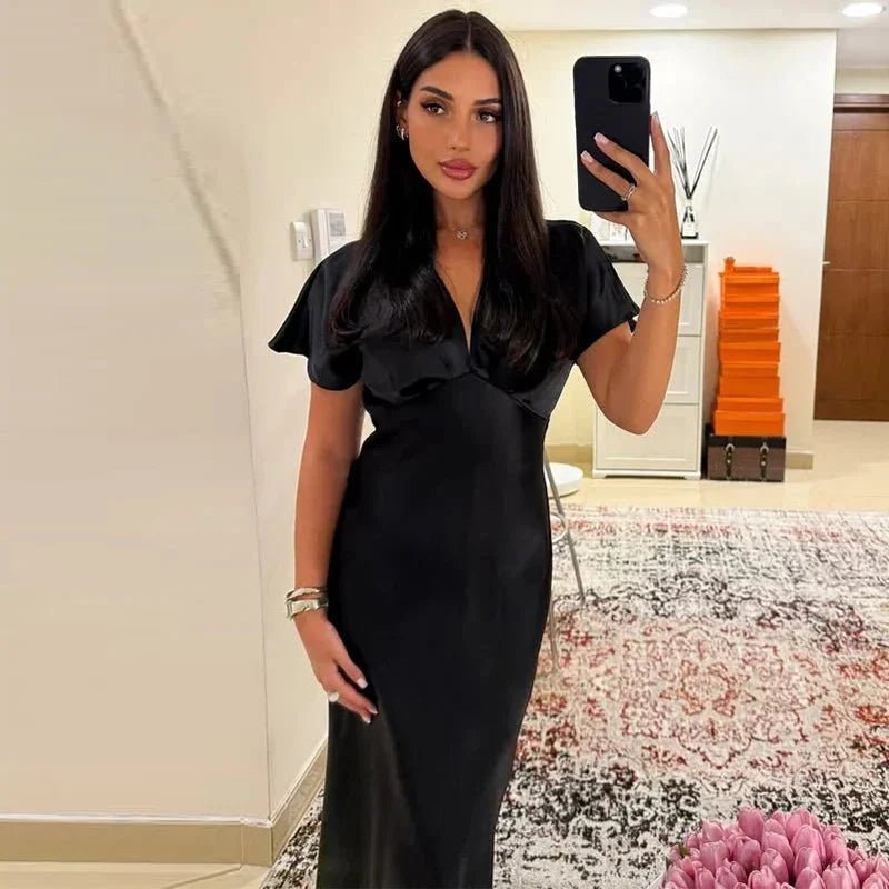 Briona V Neck Satin Midi Dress