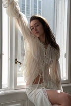Caitriona Ruched Ruffle Tie Blouse