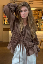 Caitriona Ruched Ruffle Tie Blouse