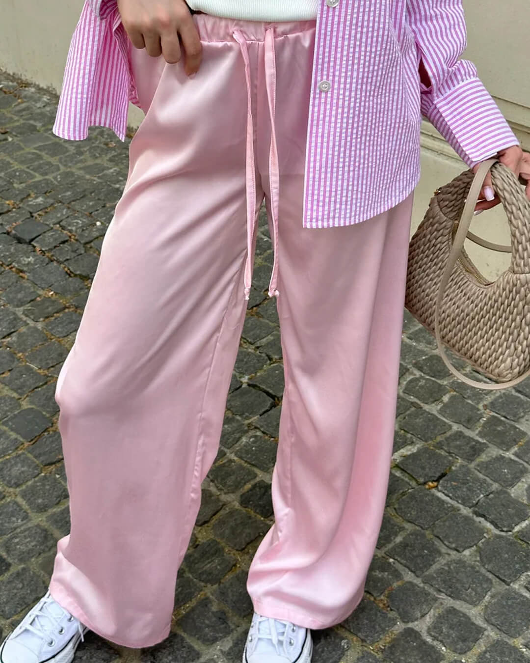 Carlene High Waist Satin Wide Leg Trousers