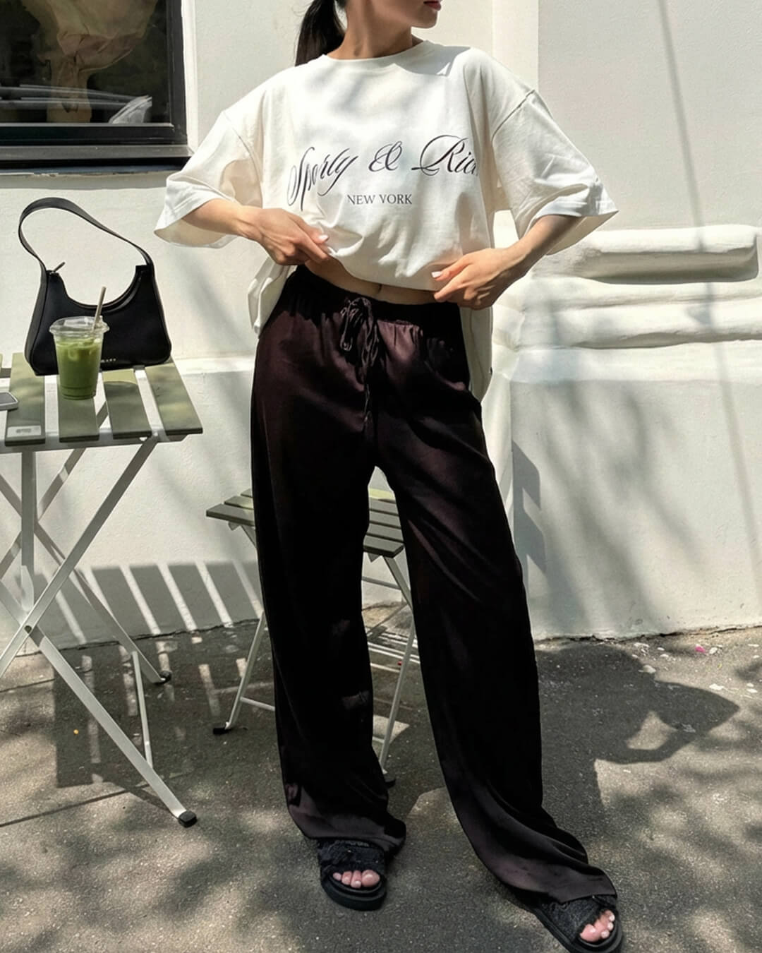 Carlene High Waist Satin Wide Leg Trousers