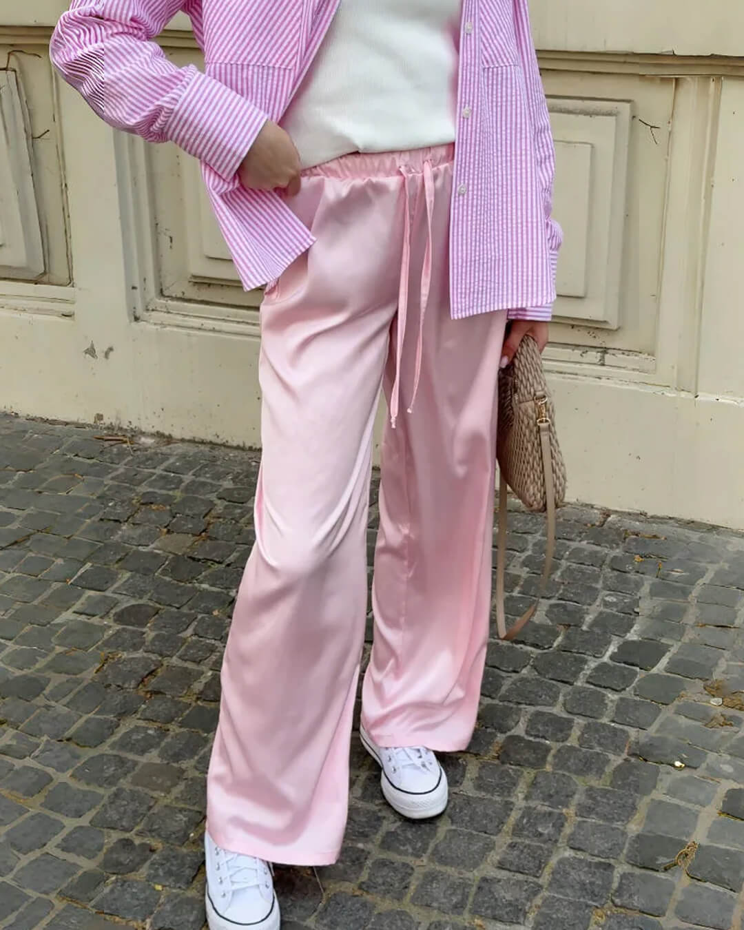 Carlene High Waist Satin Wide Leg Trousers