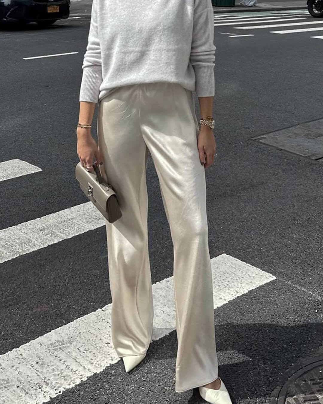 Carlene High Waist Satin Wide Leg Trousers