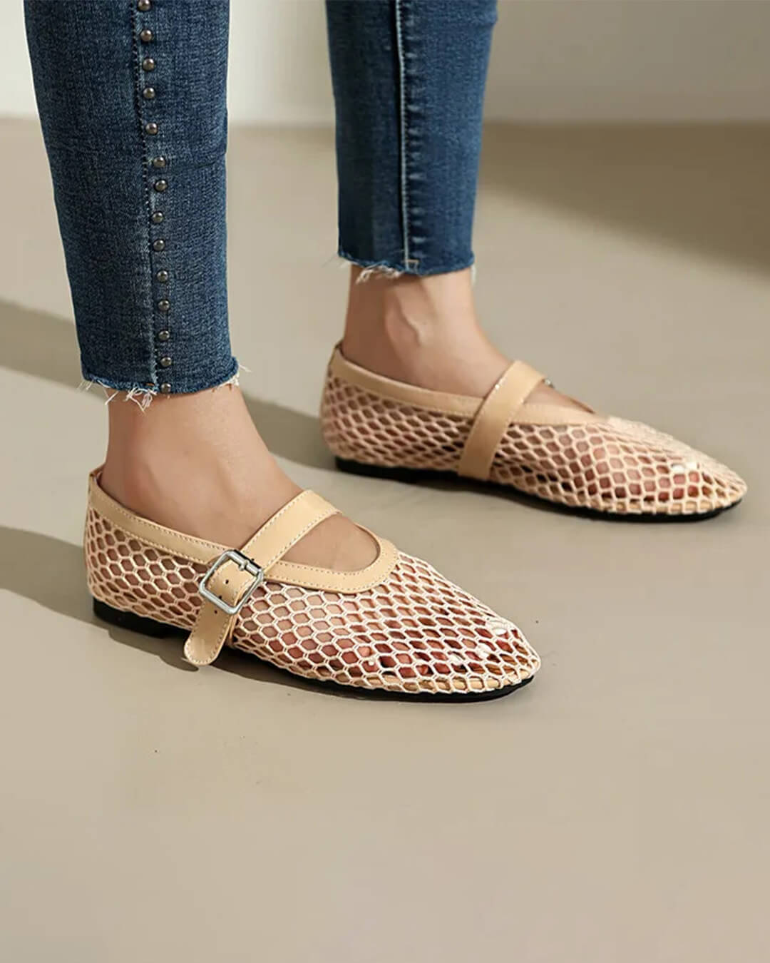 Adra Buckled Mesh Ballet Flats