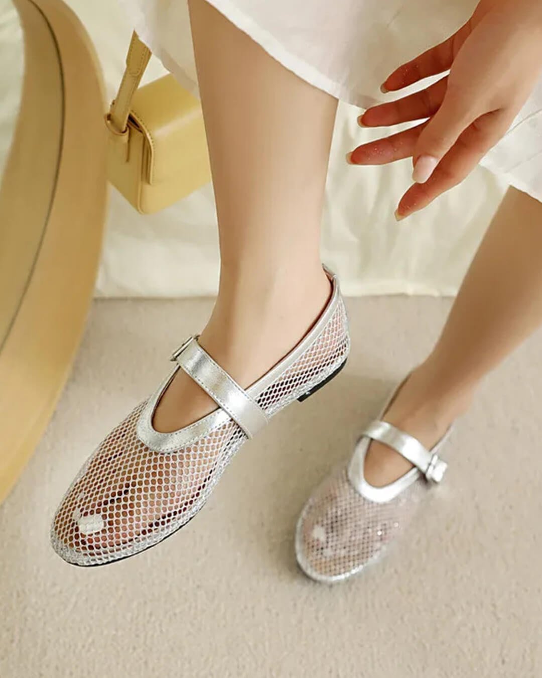 Adra Buckled Mesh Ballet Flats