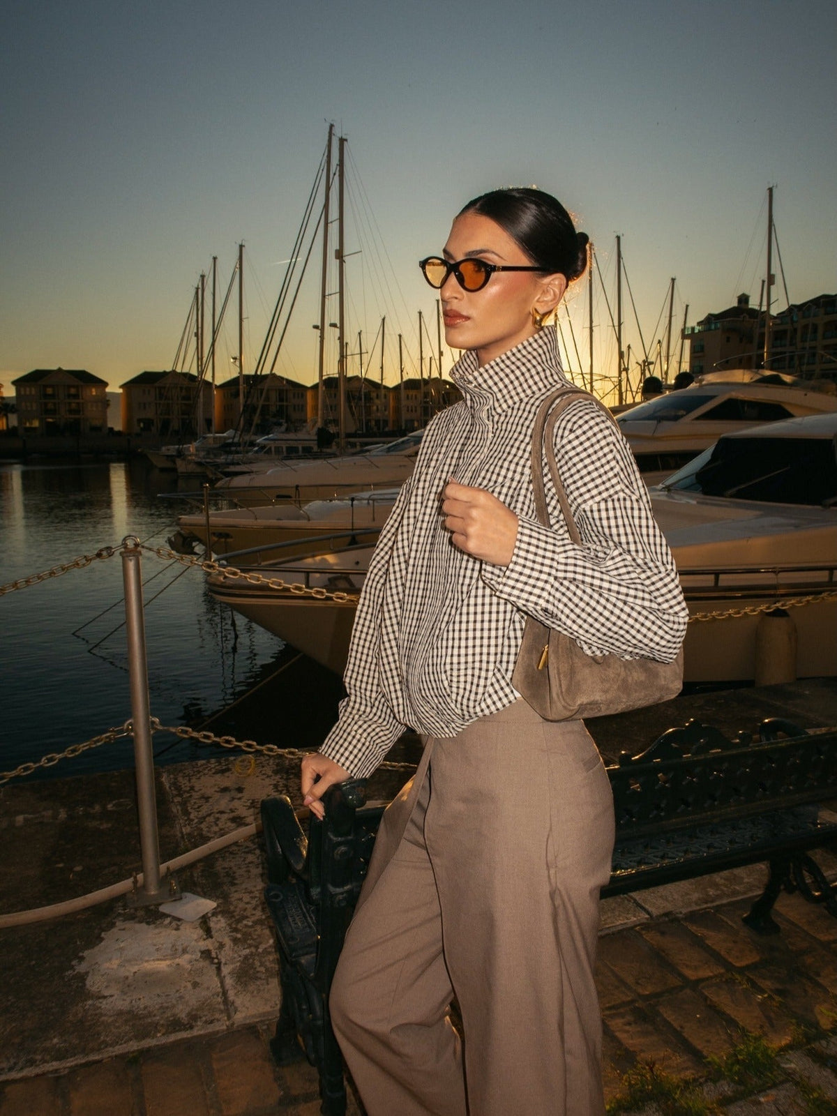 Christina Plaid Funnel Neck Jacket