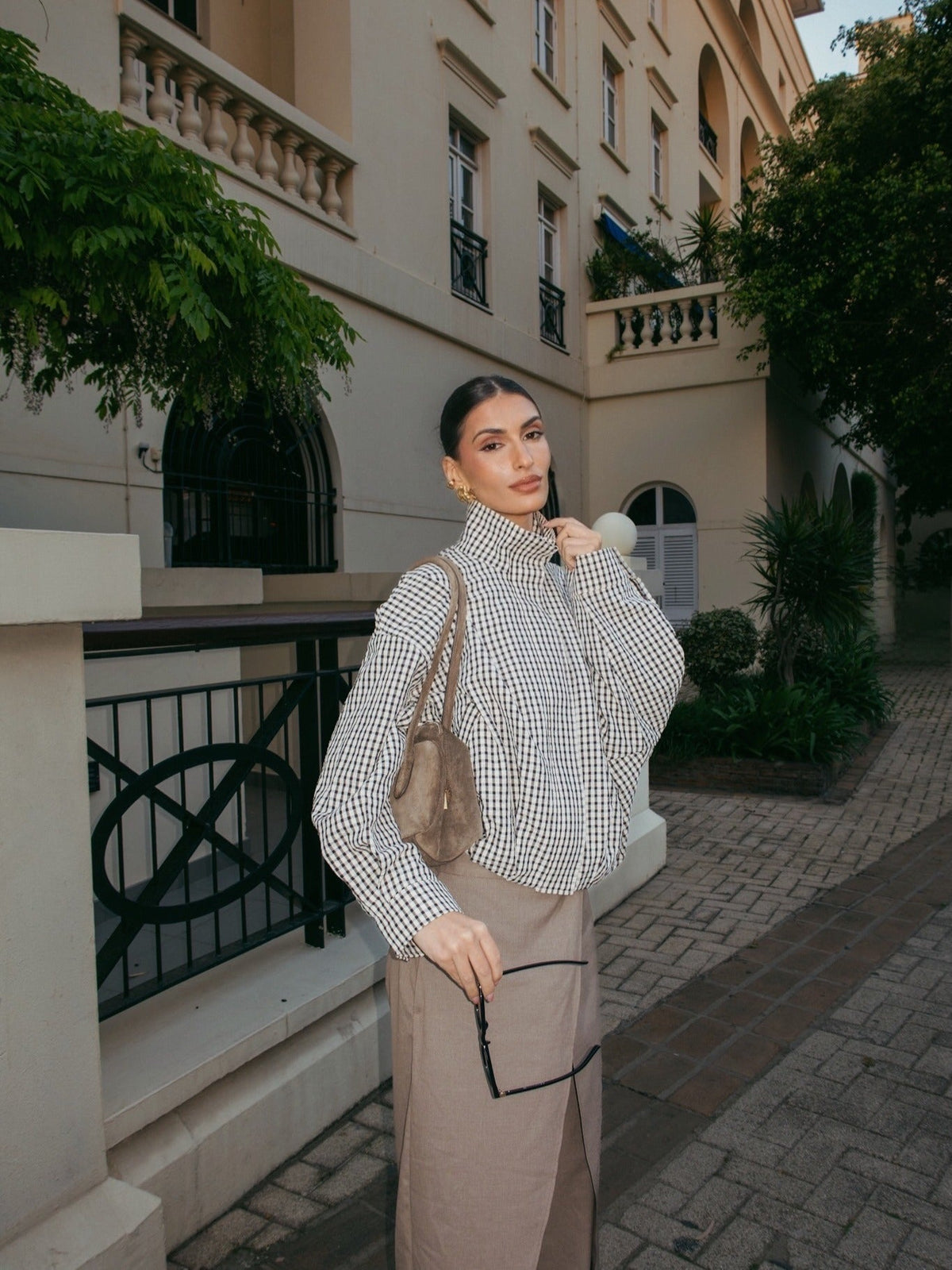 Christina Plaid Funnel Neck Jacket