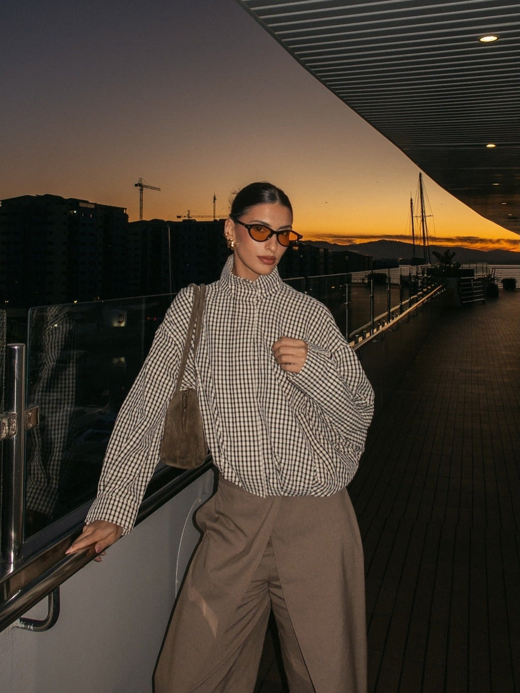Christina Plaid Funnel Neck Jacket