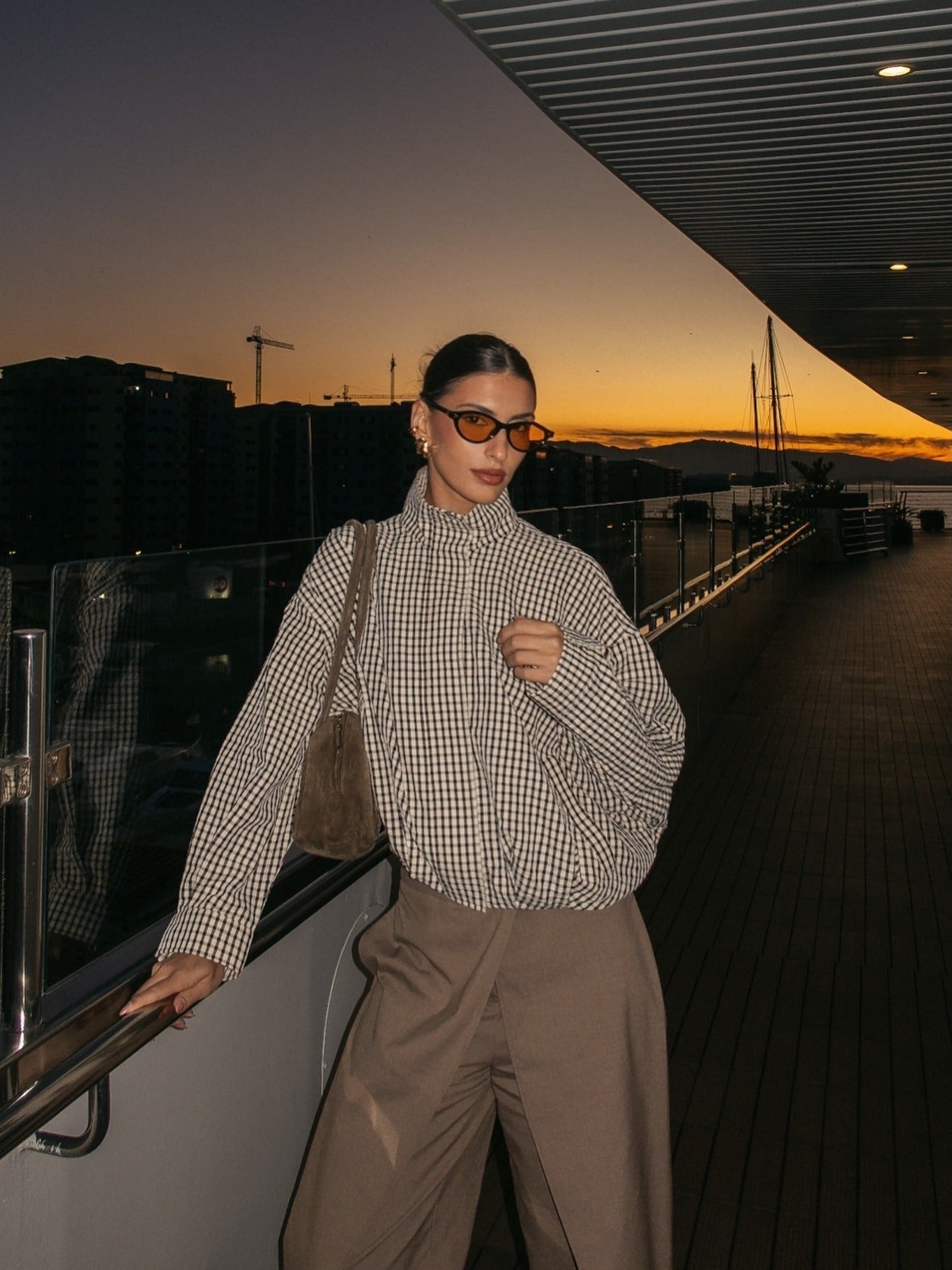 Christina Plaid Funnel Neck Jacket