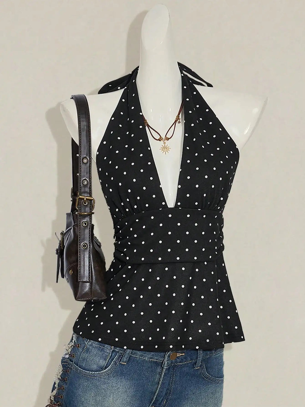 Clementine Polka Dot Halter Peplum Camisole
