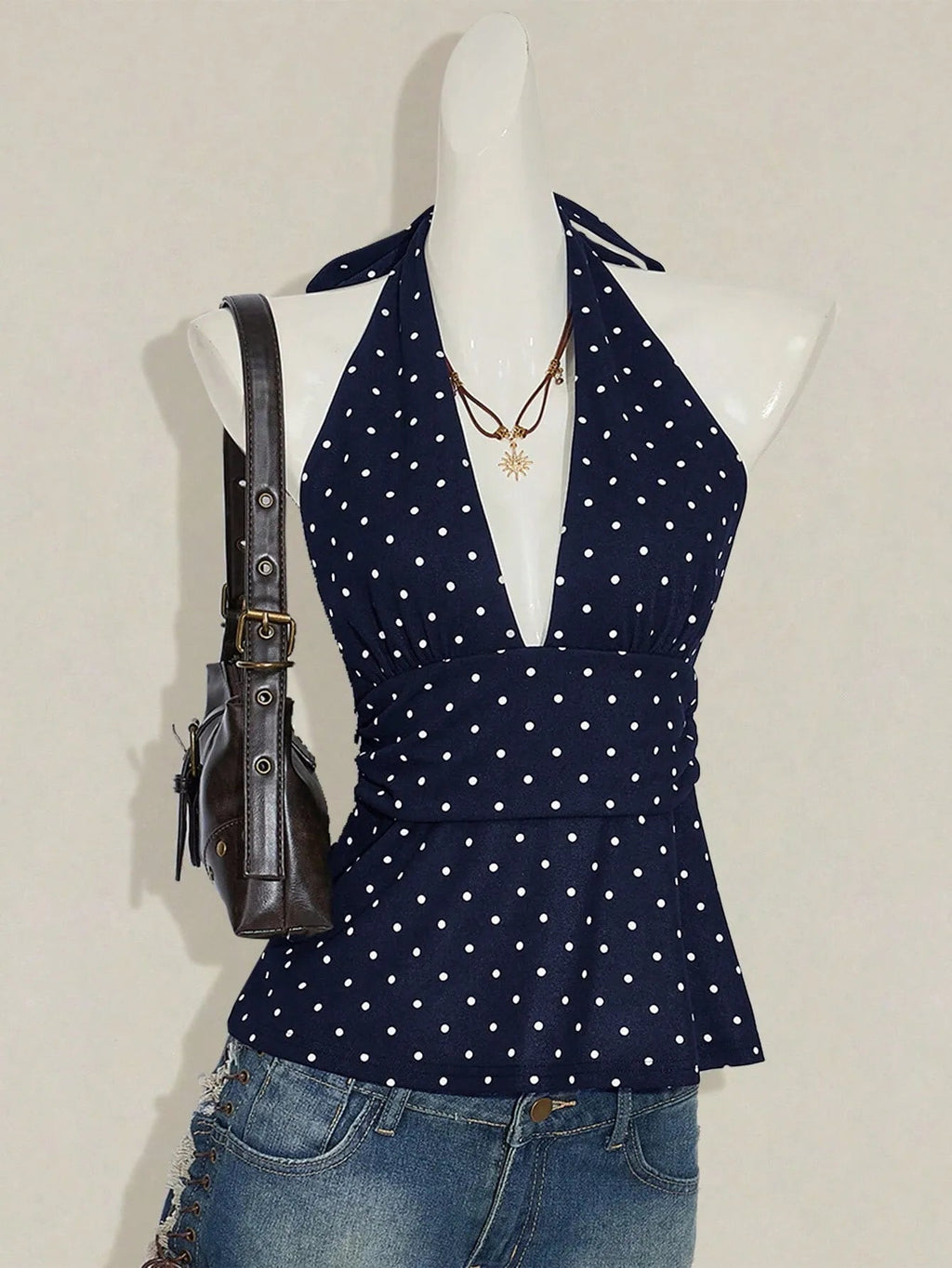 Clementine Polka Dot Halter Peplum Camisole