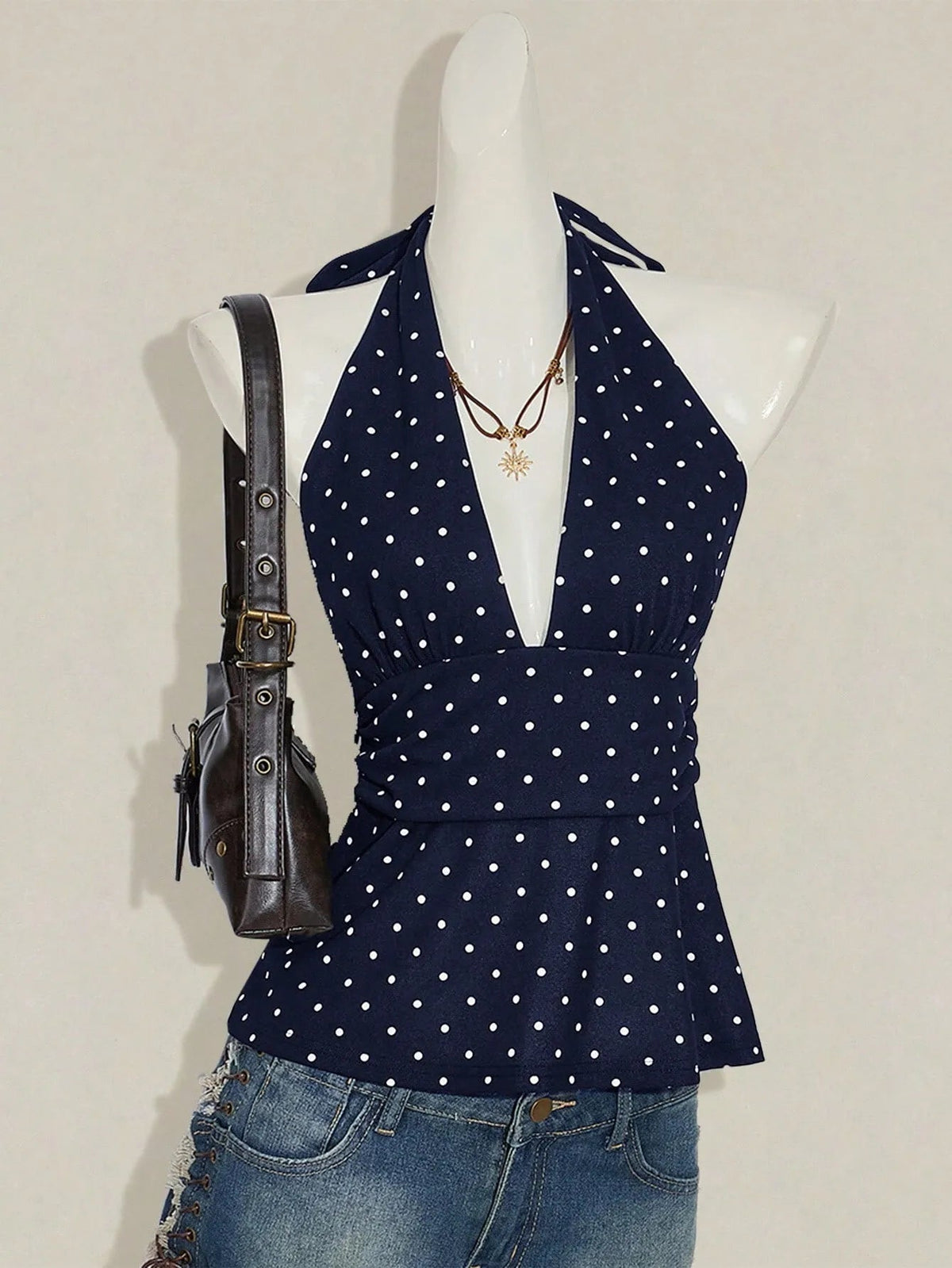 Clementine Polka Dot Halter Peplum Camisole