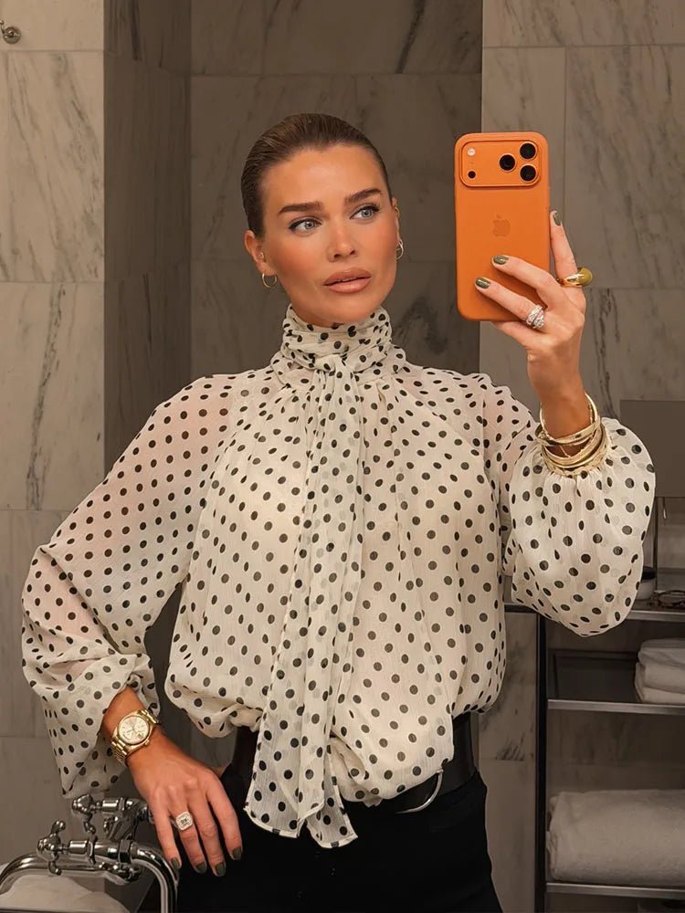 Cleo High Collar Polka Dot Blouse