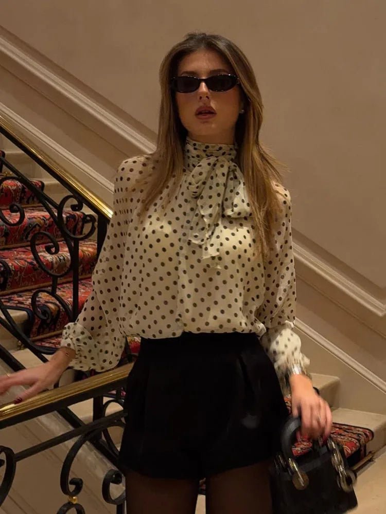 Cleo High Collar Polka Dot Blouse