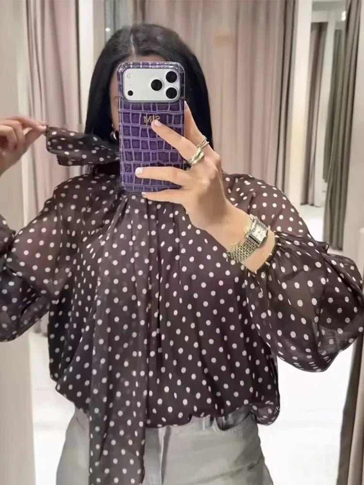 Cleo High Collar Polka Dot Blouse