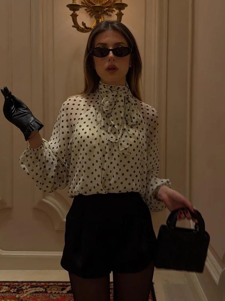 Cleo High Collar Polka Dot Blouse