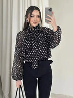 Cleo High Collar Polka Dot Blouse