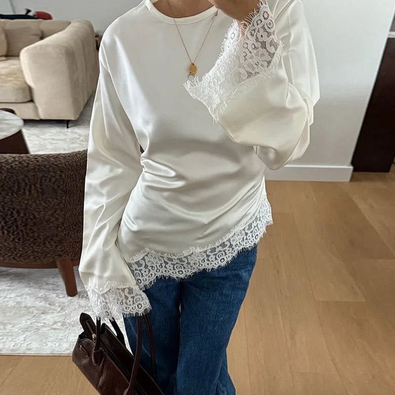 Danica Lace Satin Long Sleeve Top