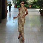 Denise Leopard Halter Maxi Dress