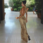 Denise Leopard Halter Maxi Dress