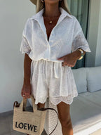 Mary Eyelet Scalloped Romper Set