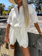 Mary Eyelet Scalloped Romper Set