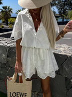 Mary Eyelet Scalloped Romper Set