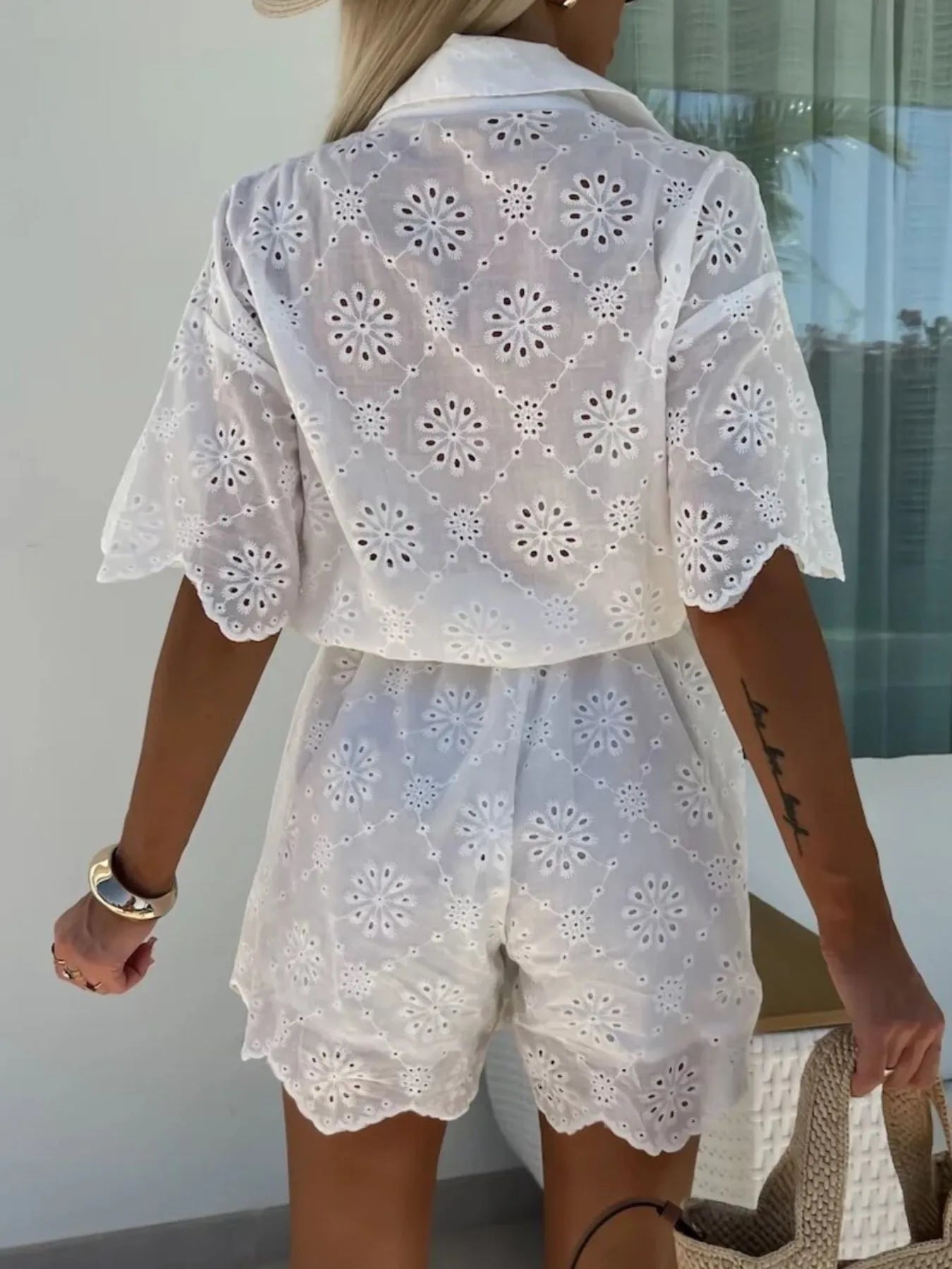 Mary Eyelet Scalloped Romper Set