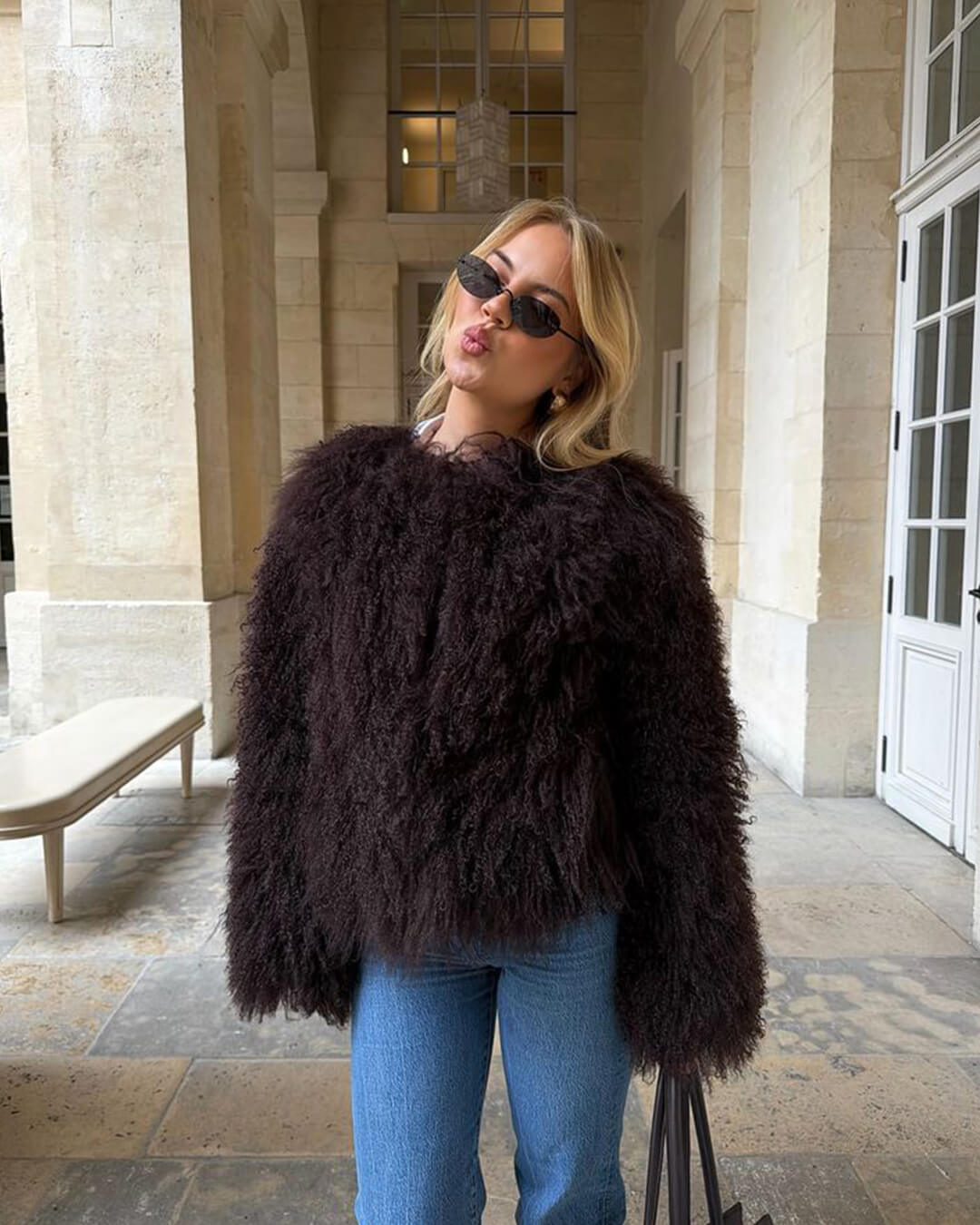 Aelide Fluffy Cropped Faux Fur Coat