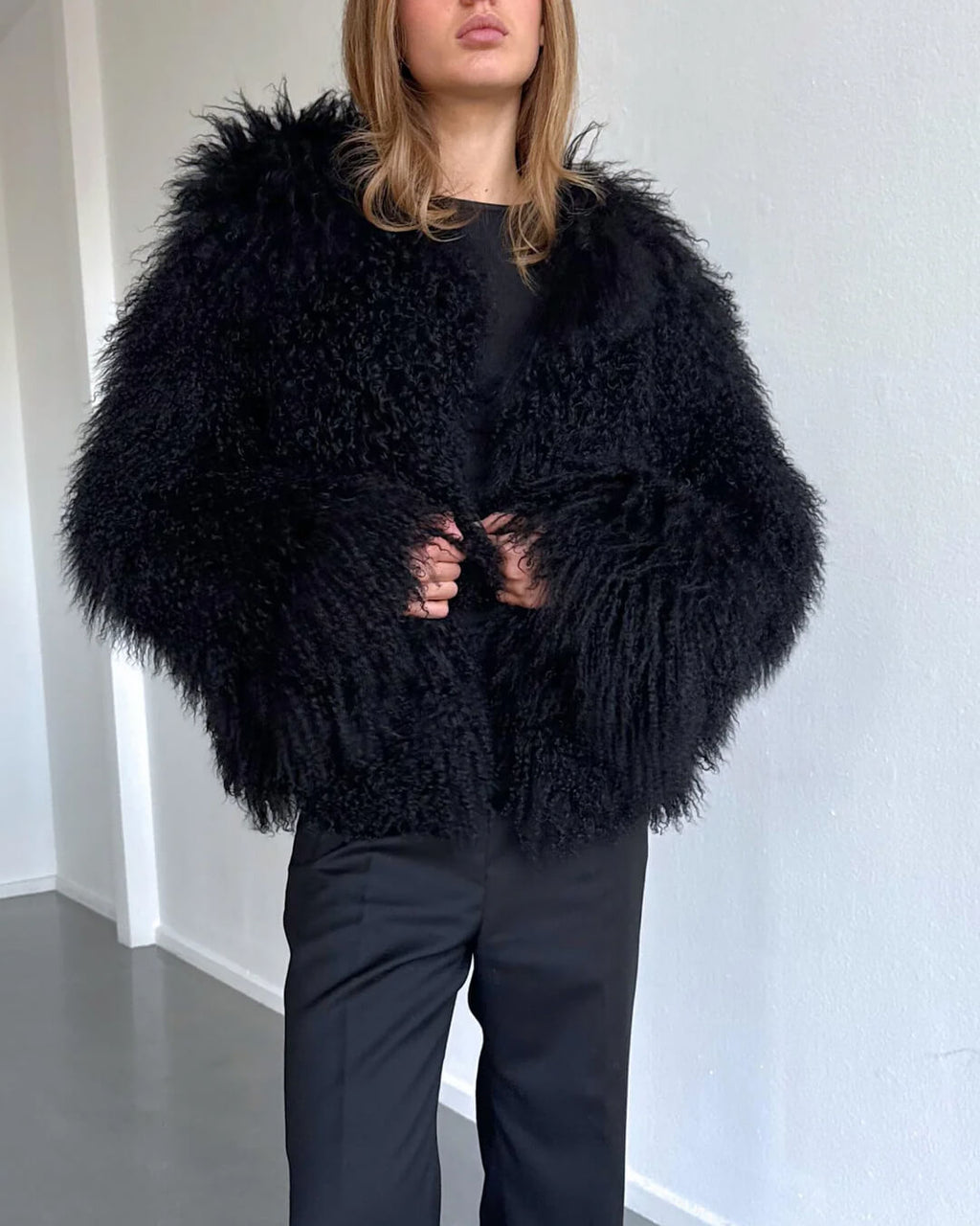 Aelide Fluffy Cropped Faux Fur Coat