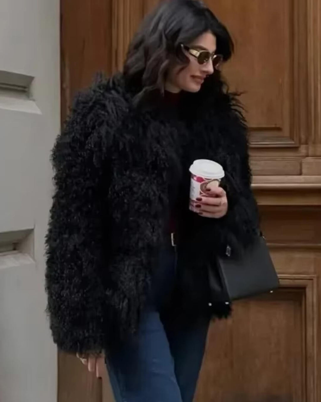 Aelide Fluffy Cropped Faux Fur Coat