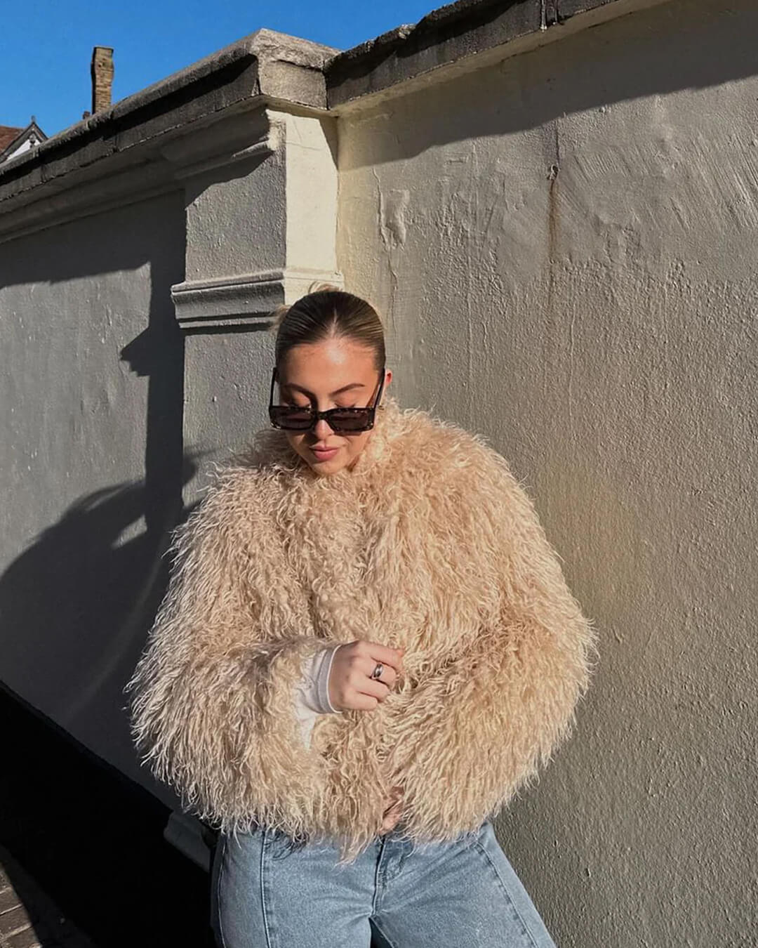 Aelide Fluffy Cropped Faux Fur Coat