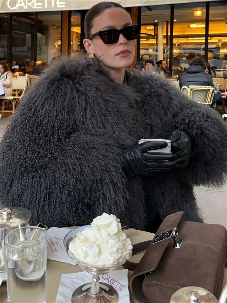 Aelide Fluffy Cropped Faux Fur Coat