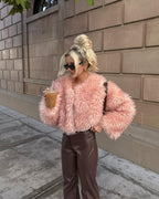 Aelide Fluffy Cropped Faux Fur Coat