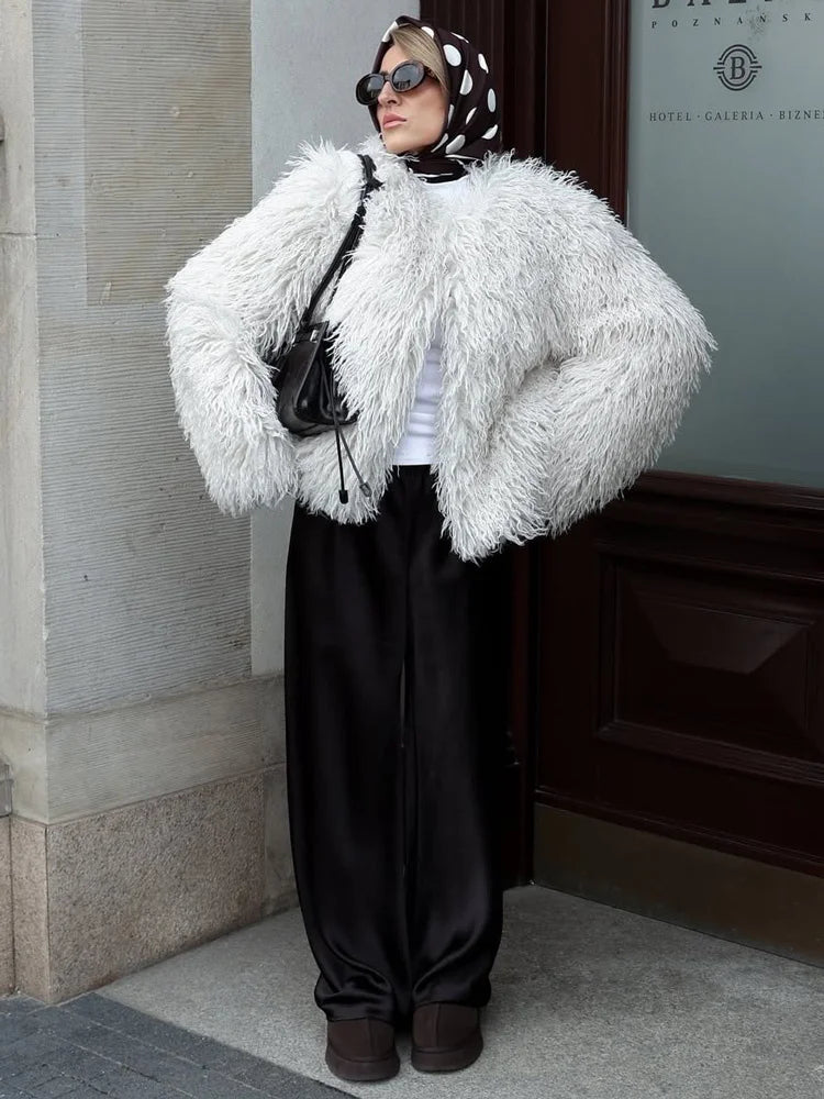 Aelide Fluffy Cropped Faux Fur Coat