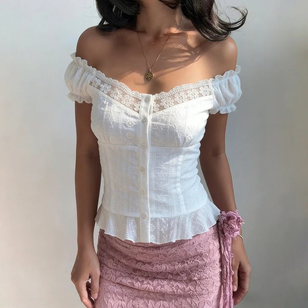 Diandra French Lace Puff Sleeve Blouse